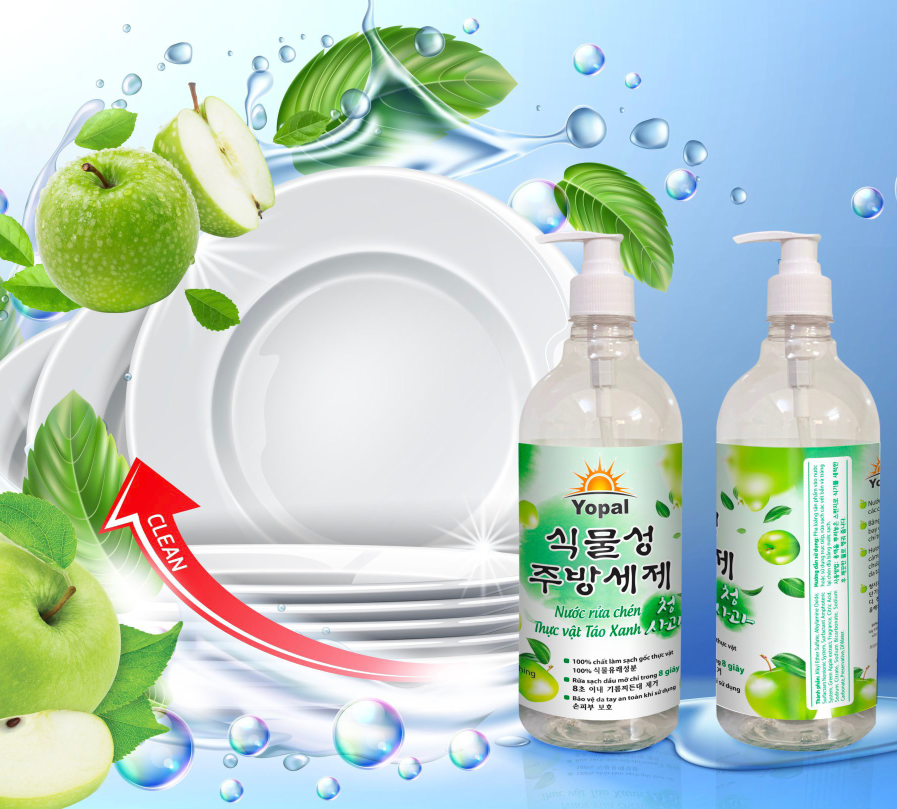 Nước rửa chén thực vật táo xanh YOPAL